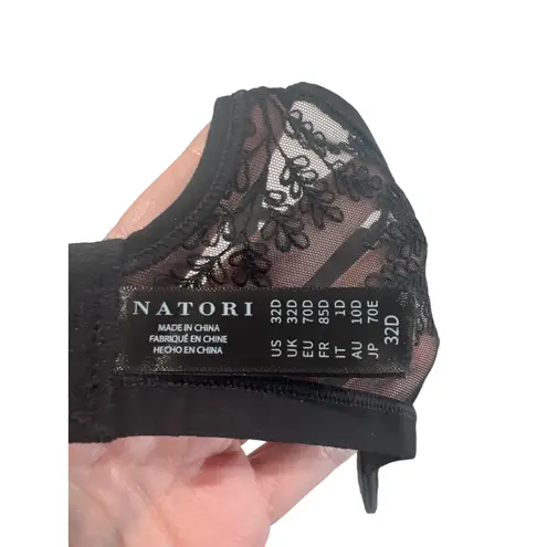 Natori Frame Black Bra Size 32D Style 723310 Contour Underwire Intricate Lace