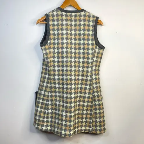Vintage 60s 70s Patty Woodard Wool houndstooth Plaid Long mod Vest womens 10 S M Gray Size M