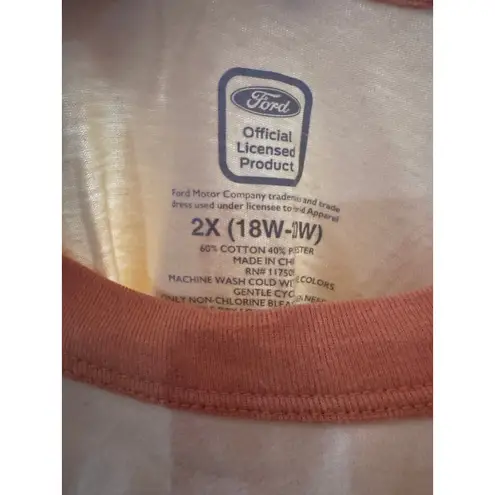 Ford Bronco Graphic Ringer T Shirt Womens 2X Beige Orange Retro Car Tee Tan Size XXL