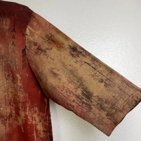 Cactus Top Womens Size XL Red Aztec Embellished Rhinestones Cotton Shirt Casual - Image 7