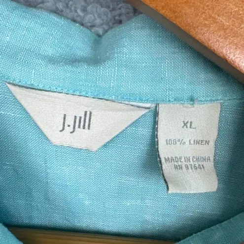 J.Jill  Linen Plus Size Button Up Shirt Light Teal Blue Size XL