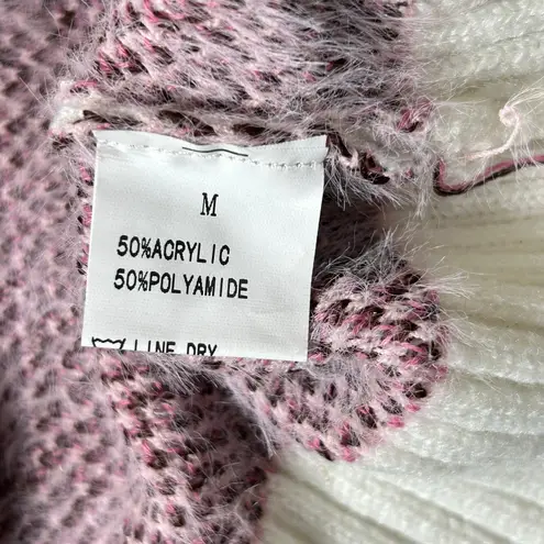 Glitz & Ears Sweater Womens M Pink Cream Fuzzy Leopard Heart Pearl Sweater NEW Size M