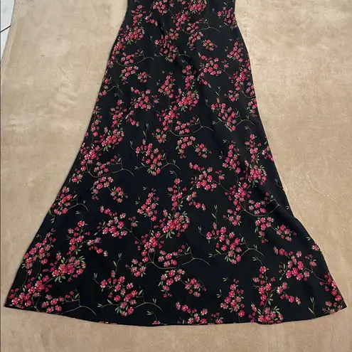 Charm, elegant cheongsam Floral Black and Pink Maxi Dress Size Small