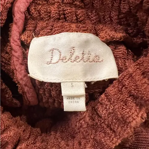 Deletta Anthropologie Rust Amana Burnout Sheer Smocked Mock Neck Top size small
