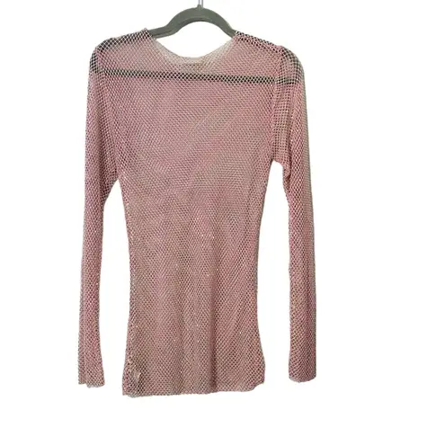 Free People NEW  Women's Pink Filter Finish Long Sleeve Metallic Mesh Size Small