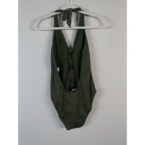 Miss Lola Women’s Olive Green Lace up Halter One Piece Swimsuit Size Large Beach