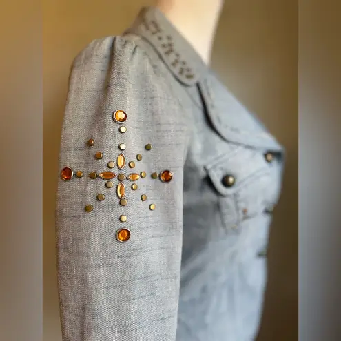 Cell Embroidered flowers Blue Jean Jacket bling Y2K boho cottage core fairy med