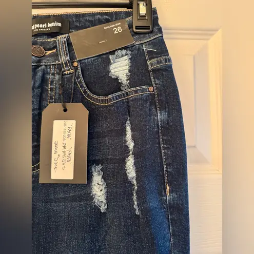Black Pearl Denim Los Angeles Faith Jorah Dark Blue Distressed Women Jeans Sz 26