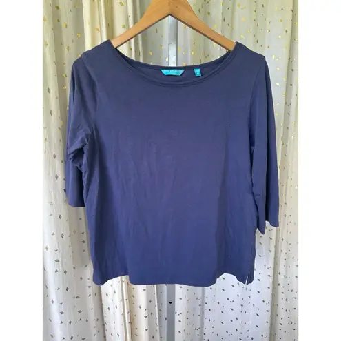 Tori Richard Honolulu Hawaii Women's Classic Solid Navy Quarter Sleeve Top M - Image 2