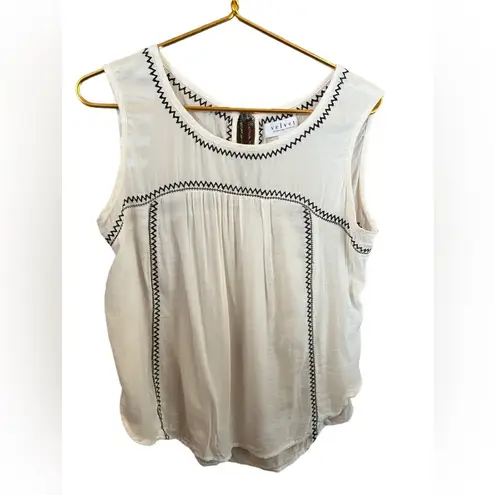 Velvet By Graham And Spencer Asera Ivory Embroidered Sleeveless Tank Top Small