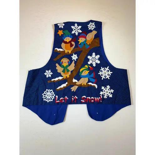 Ugly Christmas Vest Women's Blue "Snow Birds" Applique Holiday Party Vest Size L