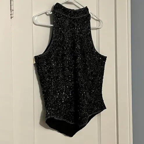 Papell Boutique Papell Botique Evening VTG silk beaded halter top black navy size medium