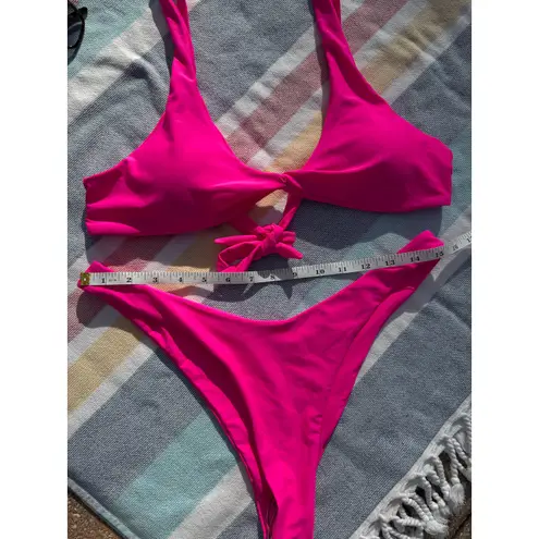 NWOT, Brand Unknown, Hot Pink Bikini Set, Tie Front Top & High Cut Bottom Sz XL