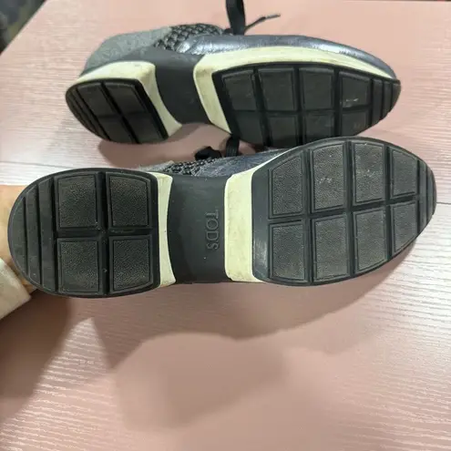 Tod's IT 38.5 Grey Leather Paneled Mesh Sneaker