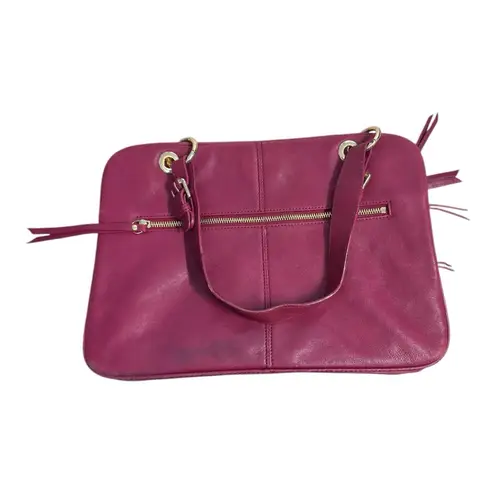 Sorial New York Red Leather Tote With Gold Zipper Accents Pocketbook Travel