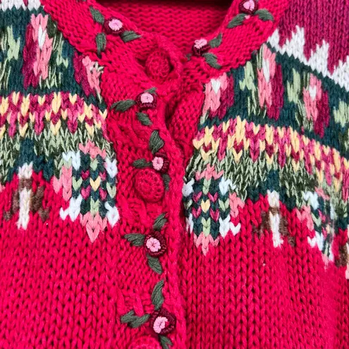 Vintage Tiara Red Cardigan Sweater 2000 Teddy Bear Fair Isle plus size 18/ 20