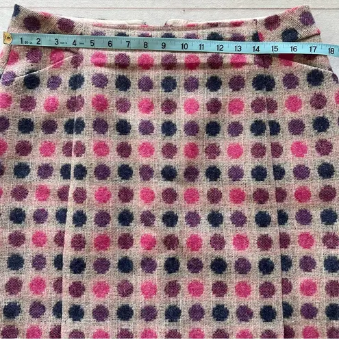 The Moon Boden British Tweed by Pink Navy Polka Dot 100% Wool Pencil Skirt US 10L