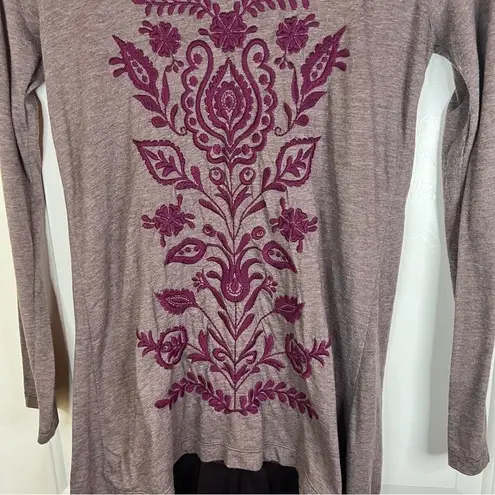 Johnny Was Embroidered Gray Long Sleeve Boho Tunic Shirt Size Small