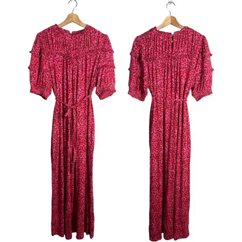 Boden Yoke Detail Floral Jersey Midi Dress Women's 10L Gin Fizz Pink Boho Chic Size undefined