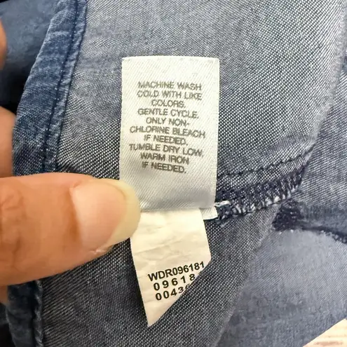 J Jill Blue Bandana Print Short Sleeve Collared V Neckline Button Up Shirt Dress Size M