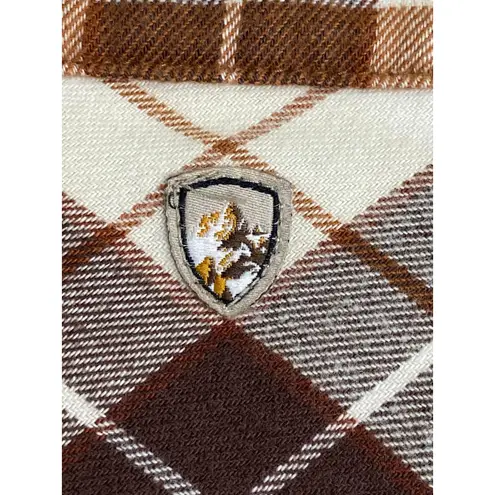 KÜHL Women's Brown Tan Plaid Flannel Shirt Corduroy Trim Outdoor Hiking Top S