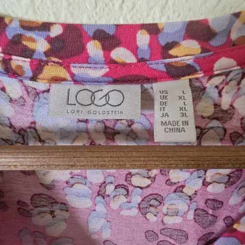 LOGO By Lori Goldstein LOGO Lori Goldstein Midi Dress Large Pink Floral Printed Short Sleeves Pink