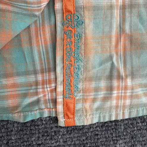 Roar Women's Embroidered Blue Orange Button Up Plaid Western Shirt – Size Medium