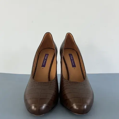 Ralph Lauren Purple Label Darlene Embossed Calfskin Brown Leather Pumps Size 9