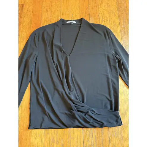 M.M. LaFleur Shirt Womens Medium Black Surplice 3/4 Sleeve Blouse HOCR