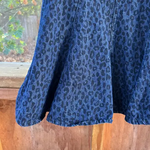 Studio West Women's Vintage Leopard Print Blue Denim Midi Skirt Size S