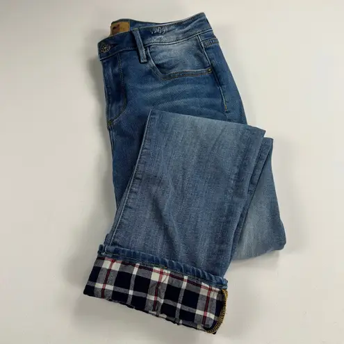 Driftwood Colette Flannel Cuff Straight Leg Mid Rise Medium Wash Jeans Size 29