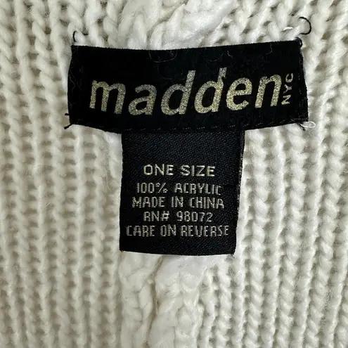 Madden NYC Womens Ruana Sweater OS Cream Open Front Fringe Cable Knit Poncho Size undefined