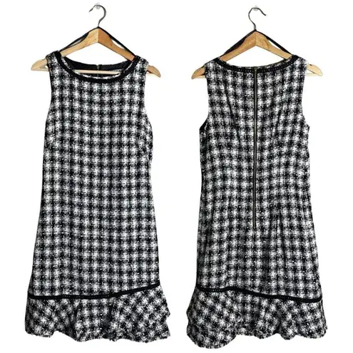 Karl Lagerfeld Paris Tweed Metallic Boucle Shift Mini Dress Womens 4 Black White