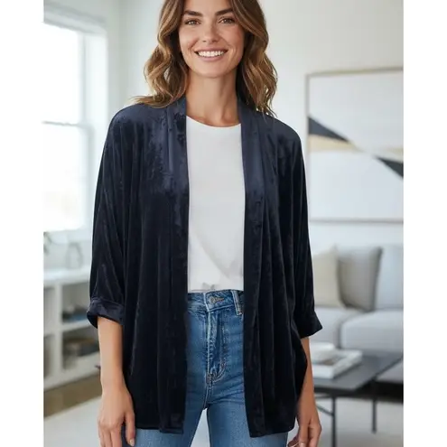 Navy Blue Velour Open Cardigan Shrug Shawl 3/4 Bat Wing Sleeve NWT No Size Size undefined