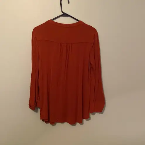 kim rogers Burnt Orange Loose Blouse Cuffed Long Sleeves with Buttons | Kim Roger