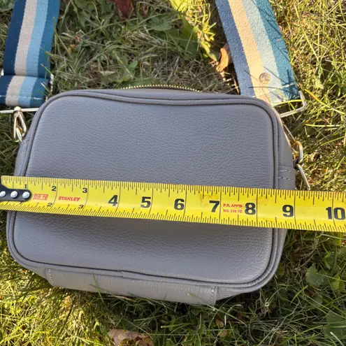 Elie Beaumont London Leather Camera Bag Crossbody Purse Blue Stripe Strap Gray