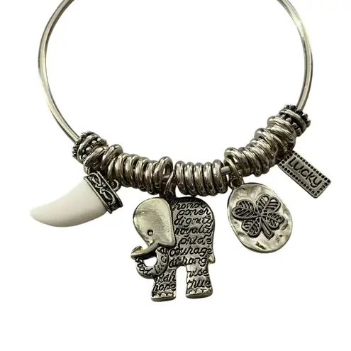 Lucky Elephant Charm Pendant Bracelet Set Silver