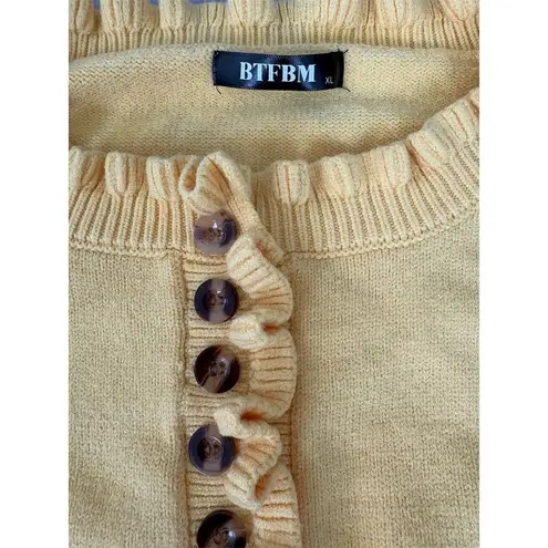 BTFBM Women's XL Yellow Ruffle Trim Henley Sweater Long Sleeve