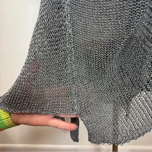 B & K Moda Boutique Open Weave Asymmetrical Pullover Sweater Top O/S Fits Most Silver Size undefined