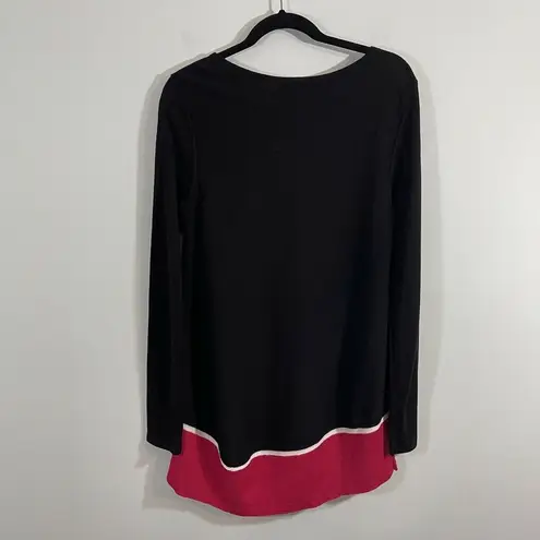 J Jill Women's Black & Red Trim Pullover Oversized Tunic Sweater Size S