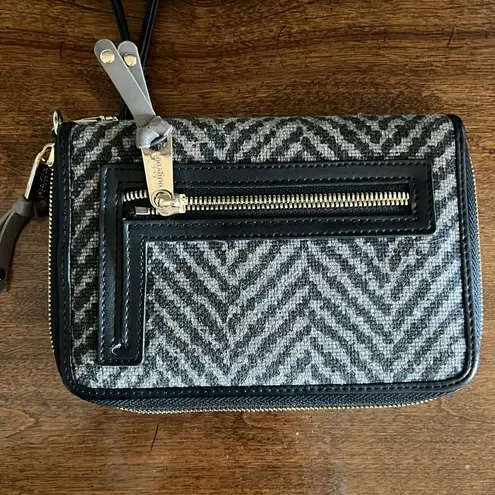 Spartina 449 SPARTINA Lorelei Black Taupe Leather & Canvas Mid Sized Wallet/Wristlet A26