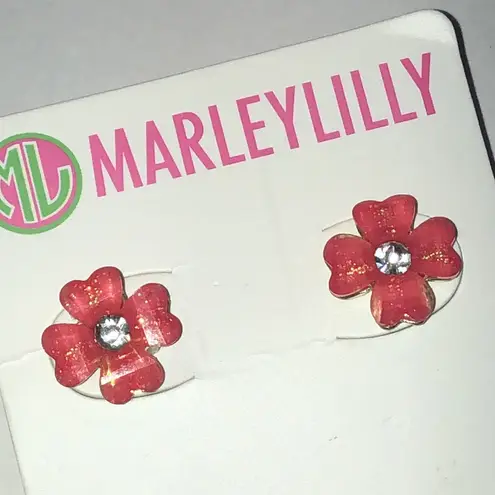 MarleyLilly Pink Rhinestone Boho Flower Earrings