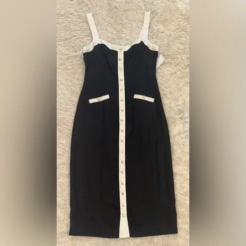 New EVER NEW Mia Contrast Trim Sleeveless Linen Midi Dress sz 6 Black