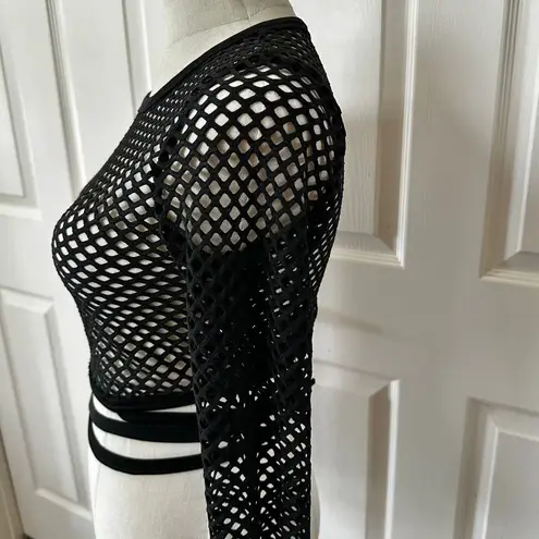 Rave Wonderland Black Fishnet Long Sleeve Wrap Crop Top Size undefined