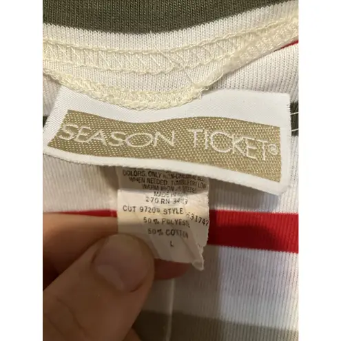 Season Ticket Striped Button Back Top & Beige Pants Set, Women's Large Set White