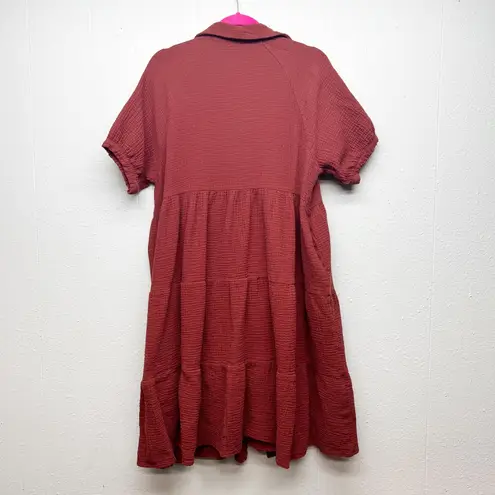 R. Vivimos Button Front Gauzy Dress Womens XL Midi Cotton Pumpkin Orange Fall Size undefined