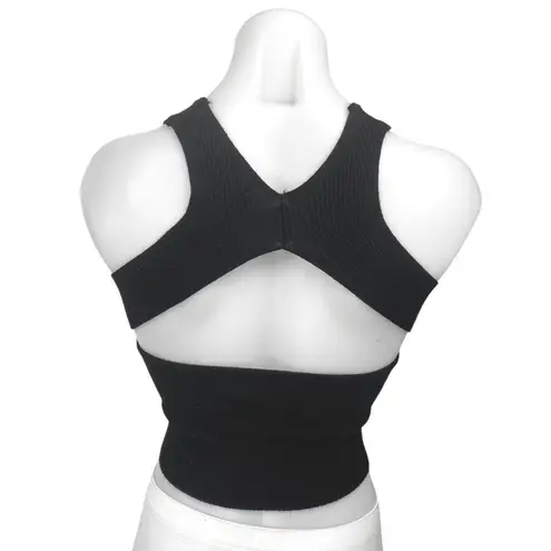 Mango MNG Black Sleeveless Ribbed Knit Sculpt Cutout Cami Tank Crop Top Size S