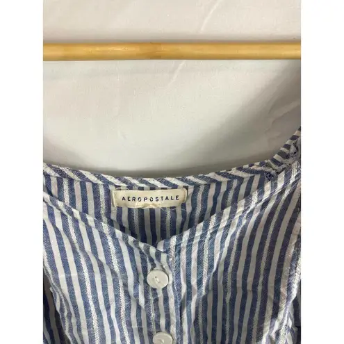 Aeropostale  Stripe Tie Waist Puffy Sleeve off shoulder cropped top Small