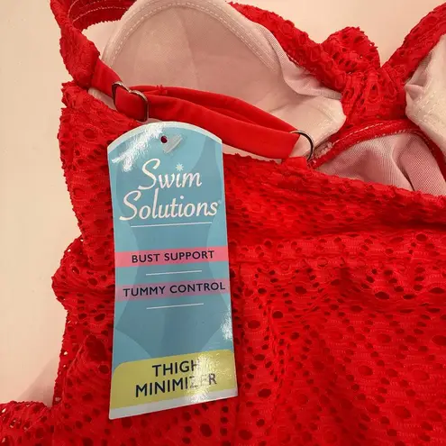 Swim Solutions Swim Dress Size 12 Bow Front Tummy Control Swimsuit Orange NWT
