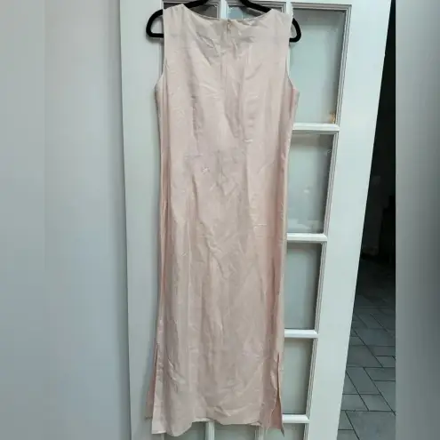 Jessica Howard Vintage  Pink Linen Embroidered Beaded Midi Dress Size 12 Large